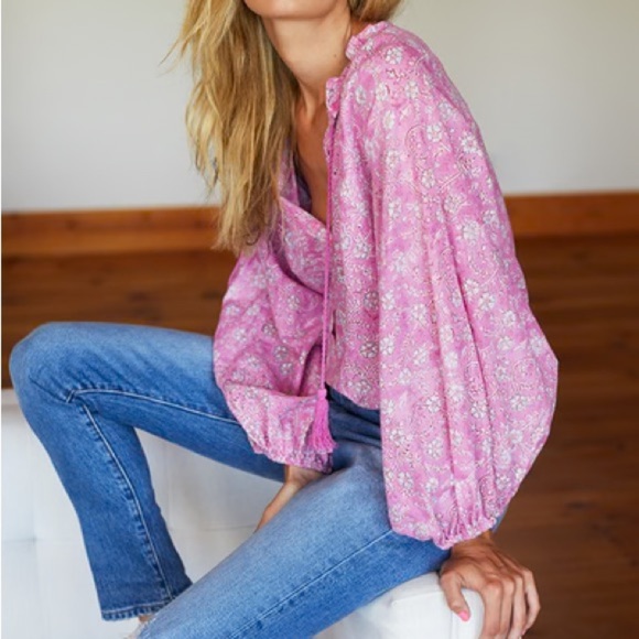 Emerson Fry India Collection BARDOT TOP CROCUS ORGANIC Pink Floral - Picture 1 of 5
